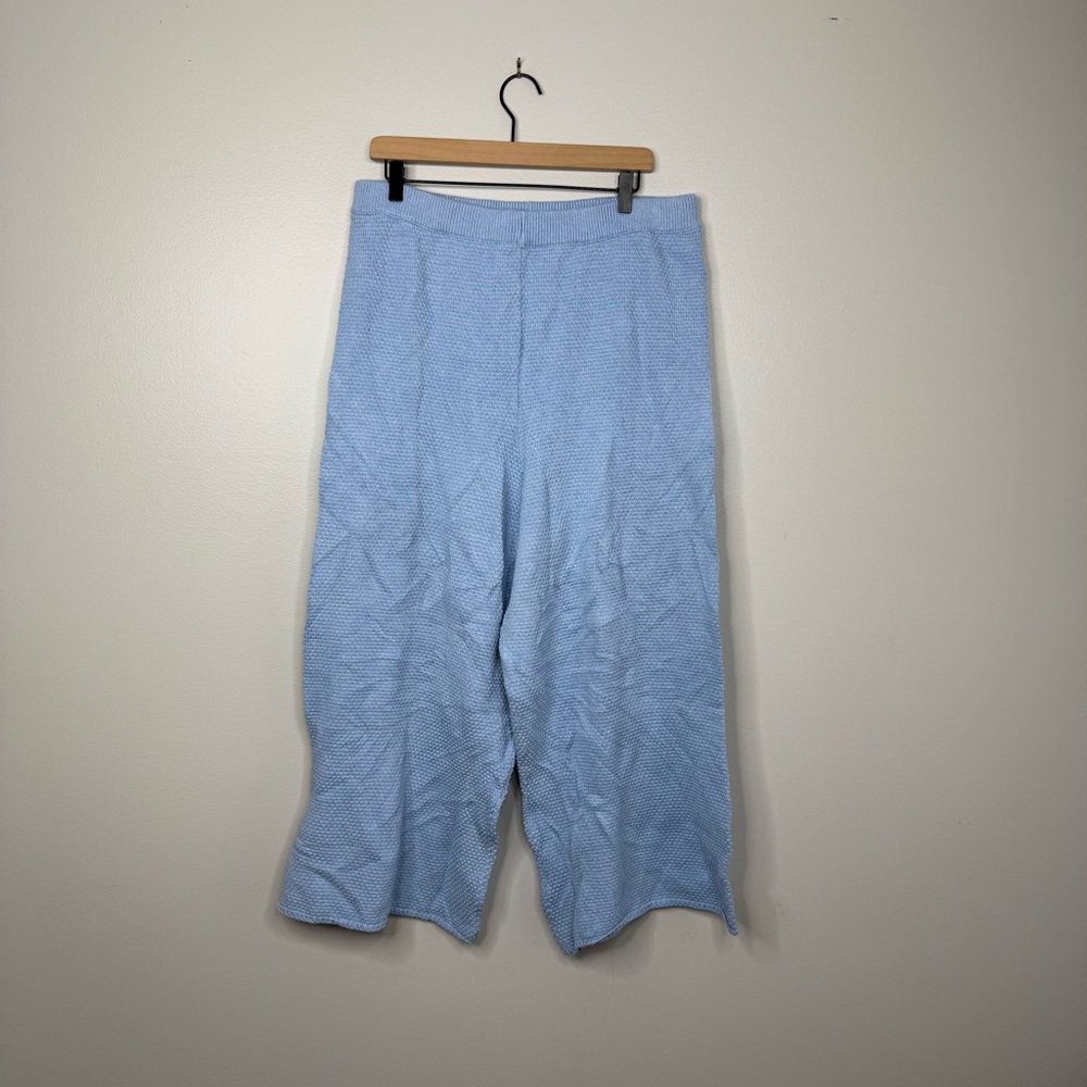 Free People Beach Knit Wide Leg Cropped Waffle Pants Blue XL